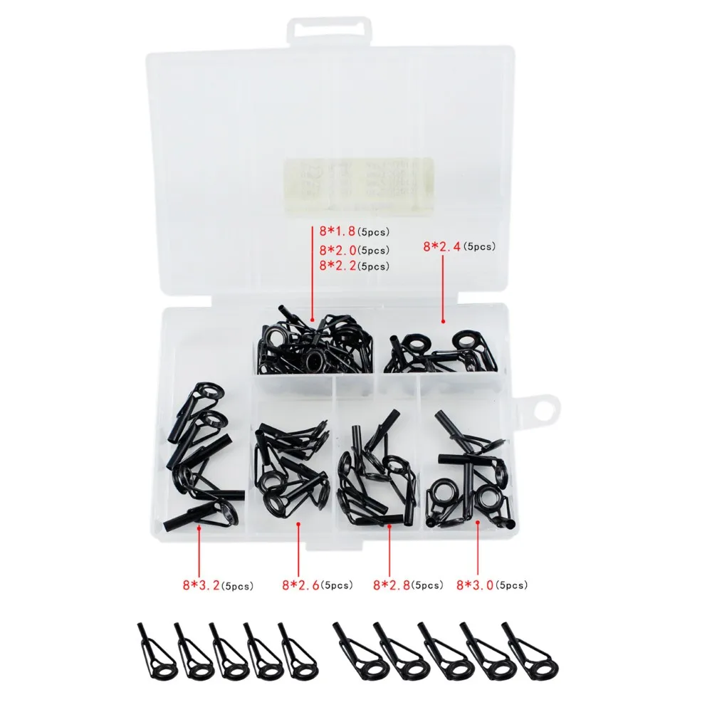 

40Pcs Fishing Rod Guides Set Tips Repair Kit DIY Building Rod Repair Eye Ring Set Bait Casting Rod Guides For Fish Lovers