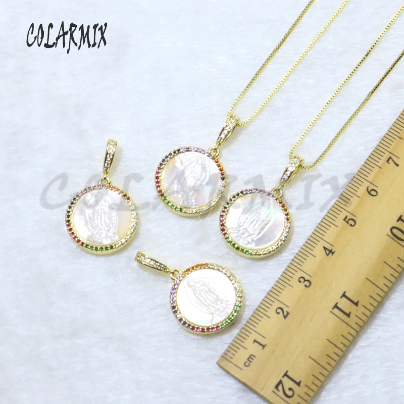 Кулон с изображением девы Марии разноцветная медаль из циркона ожерелье