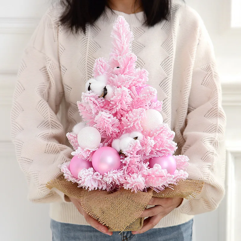 30/45/60/90cm Pink Christmas Artificial Tree Snow folcked tree Wreath Ball Ornaments trees New Year Desktop Window Home Decor | Дом и сад