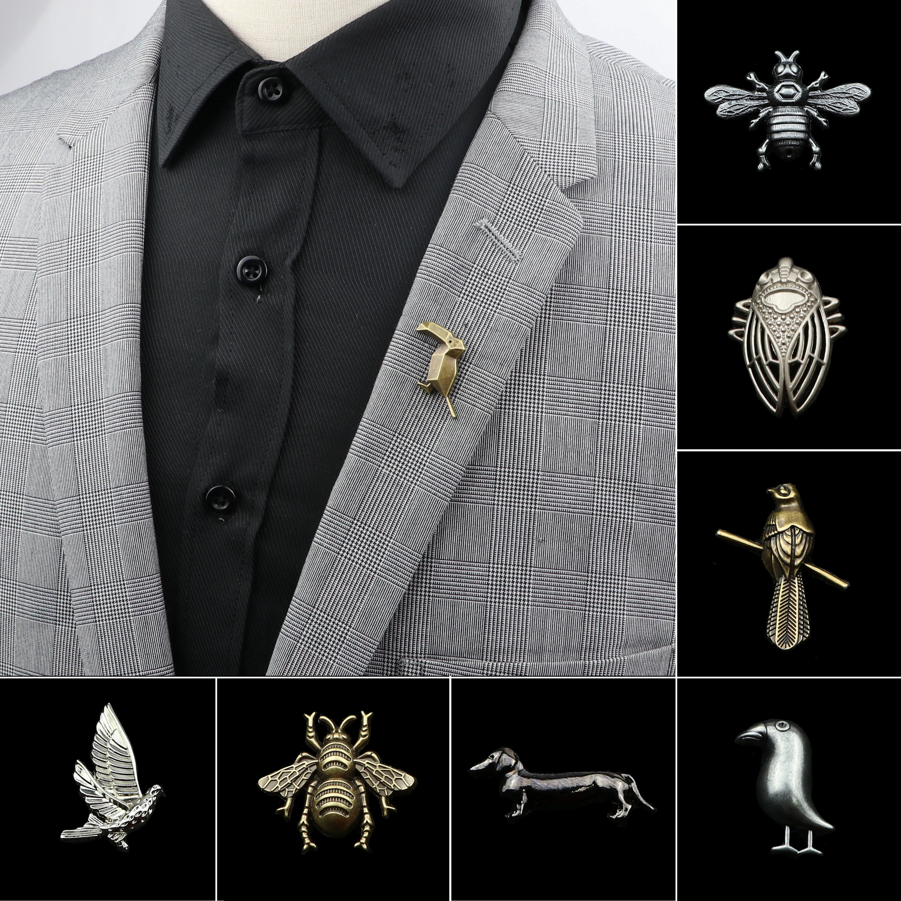 

Men's Advanced Retro Animal Brooch Pins Metal Jewelry Stylish Collar Breastpin Wedding Dress Party Dance Neckwear Accessories