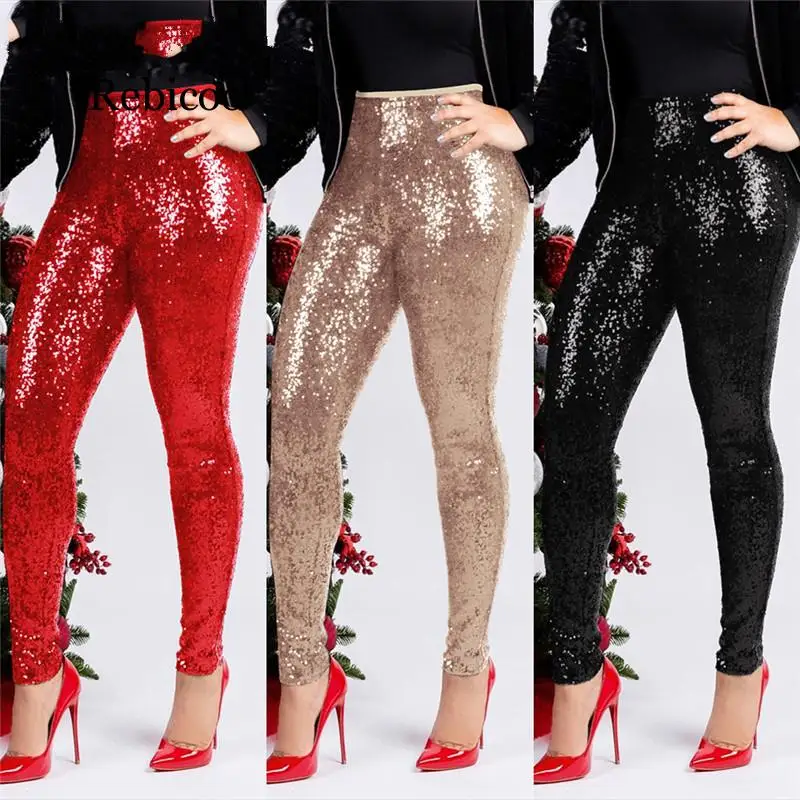 Glitter Sequin Sexy Skinny Pants Women Trousers Push Up High Waist Black Pants Female Winter Club Pencil Bodycon Pants