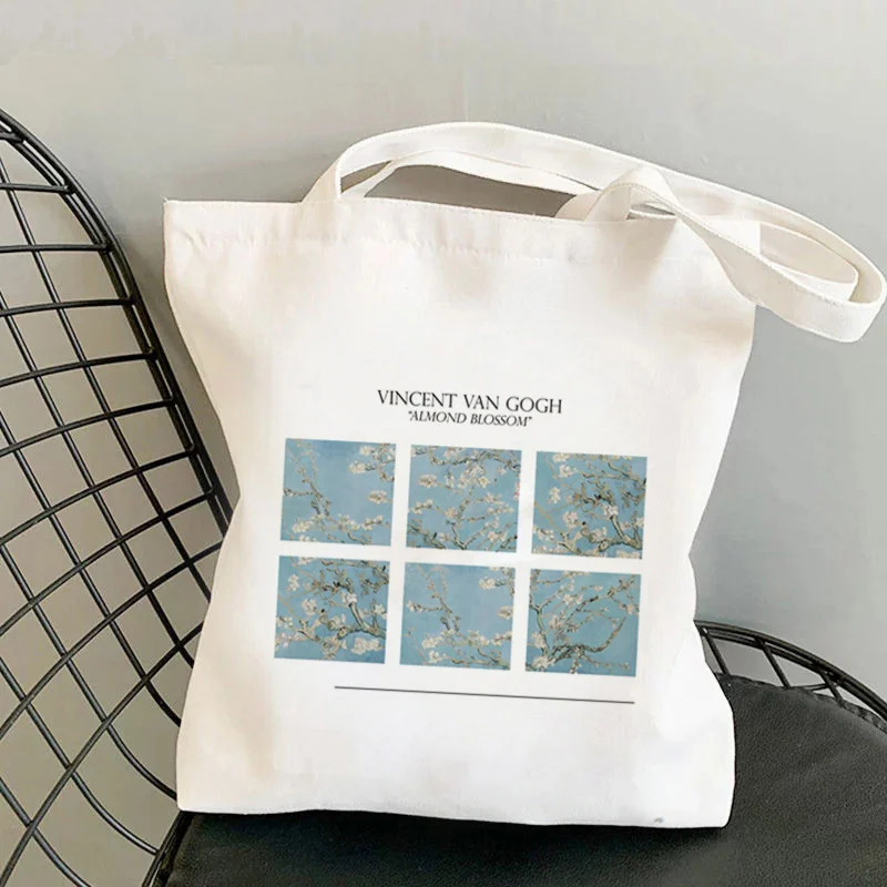 

Shopper Van Gogh Almond Blossom Kawaii Bag Harajuku women Shopping Bag Canvas Shopper Bag girl handbag Bag Shoulder Lady Bag