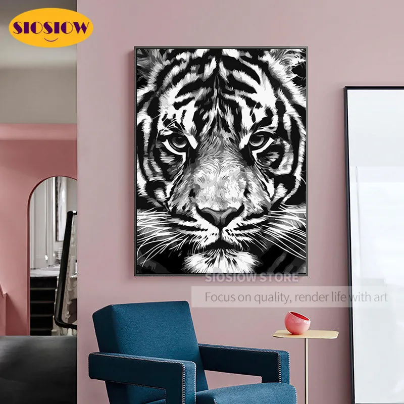 Алмазная 5d картина сделай сам с изображением животных черно-белый тигр вышивка