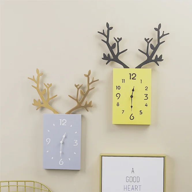 

10Pcs Nordic Antlers Wooden Wall Clock Creative Hanging Clocks Quiet Wall Clocks Deer Modern Watches Decoration For Living Room