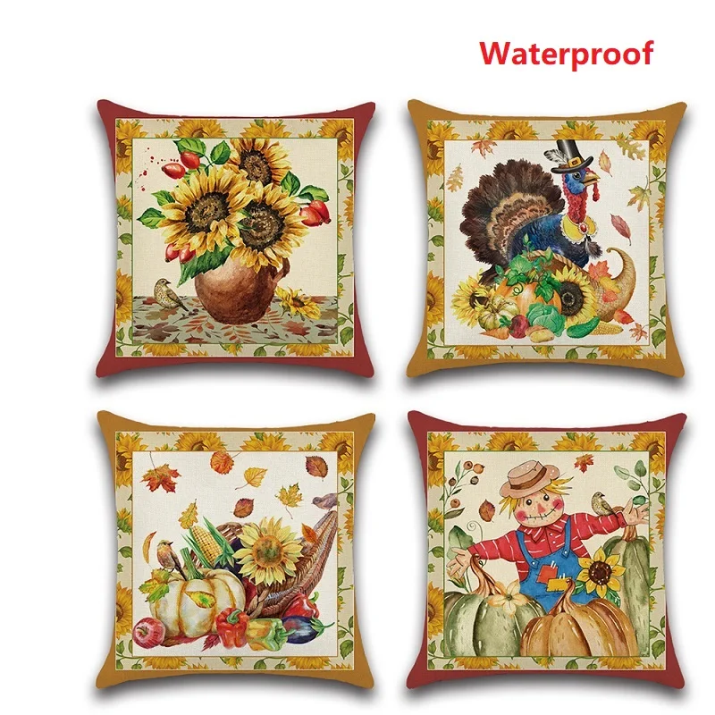

Льняная наволочка 45*45 см, водонепроницаемая, счастливая осень тыквы, Подсолнухи, милые, с принтом, наволочка для дивана, домашний декор на День Благодарения