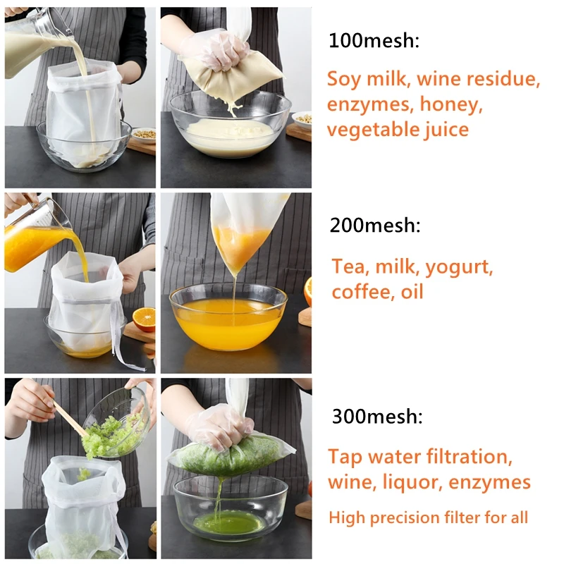 2 Pcs Of Nut Milk Bags For Straining Reusable Food Grade Nylon Nut Bag Soy Milk Juice Yogurt Coffee Filter Bags Brew Brewing images - 6