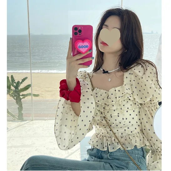 

SHOW AMIU Teng Yujia Vintage Red Mei Girl Vs Pure Desire Zhi Zi Flower Chiffon Shirt
