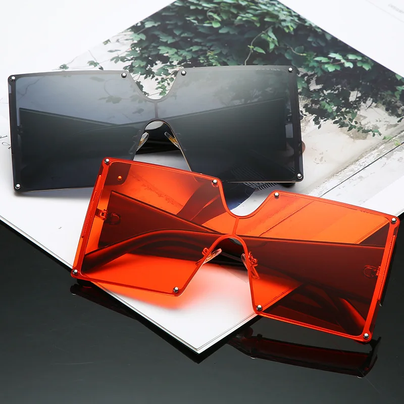 

2021 Oversize One Piece Square Sunglasses Women Punk Gothic Sun Glasses Men Oculos Feminino Gafas Lentes De Sol UV400