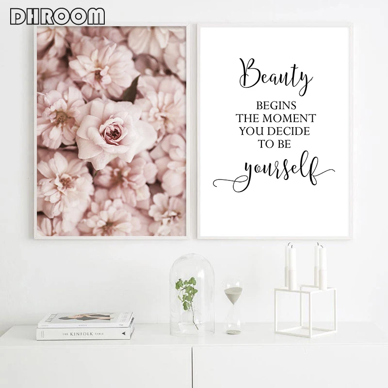 Картина на холсте с цветами декоративный постер в скандинавском стиле розовыми