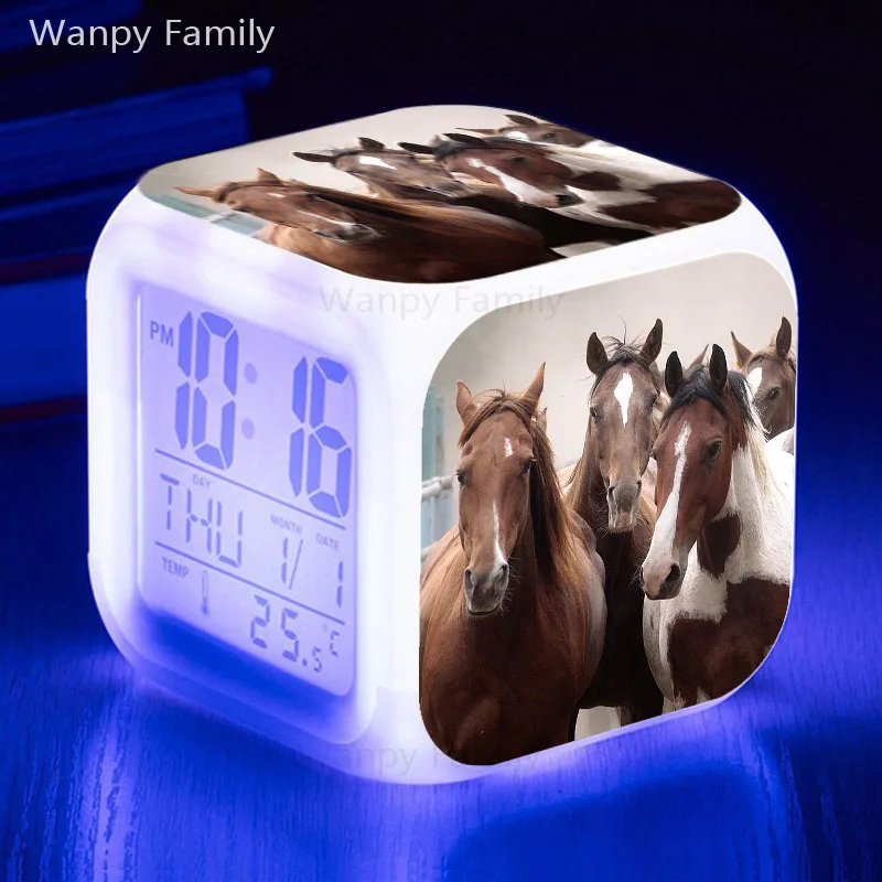 Светодиодный Будильник Steppe Horse 7 цветов светящийся большой экран сенсорный