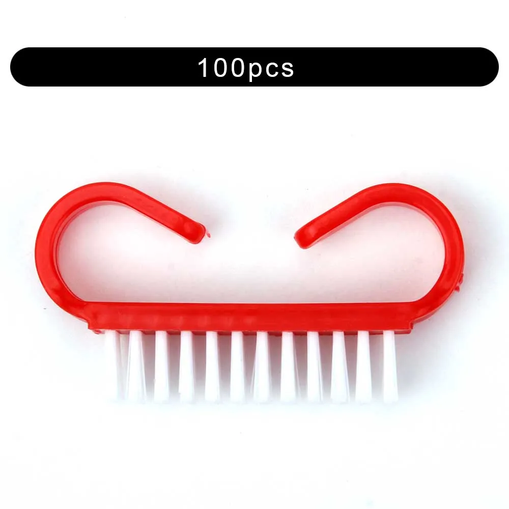 100pcs Solid Red 10/50/100 шт щеточка для чистки ногтей ручка Нейл-арт маникюра и педикюра, инструмент Пластик УФ-гель для ногтей для удаления для очистки от пыли Уход Макияж стиральная - Цвет: 100pcs Solid Red