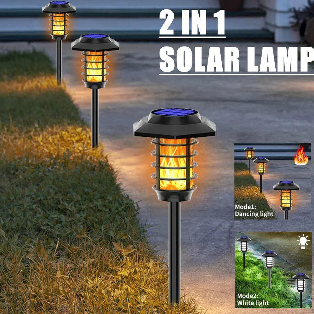 

2 IN 1 LED Solar Flame Torch Lamp Outdoor Solar Garden Light Flame/White Light Waterproof Lamp Courtyard Path Lawn Spotlight