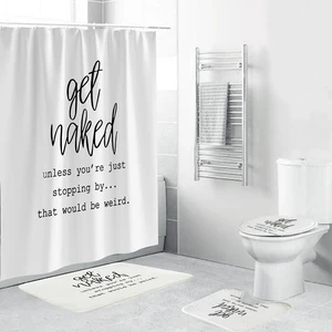 quote print white shower curtain polyester bathroom set 4 piece toilet cover non slip mat for bathroom diy decor free global shipping