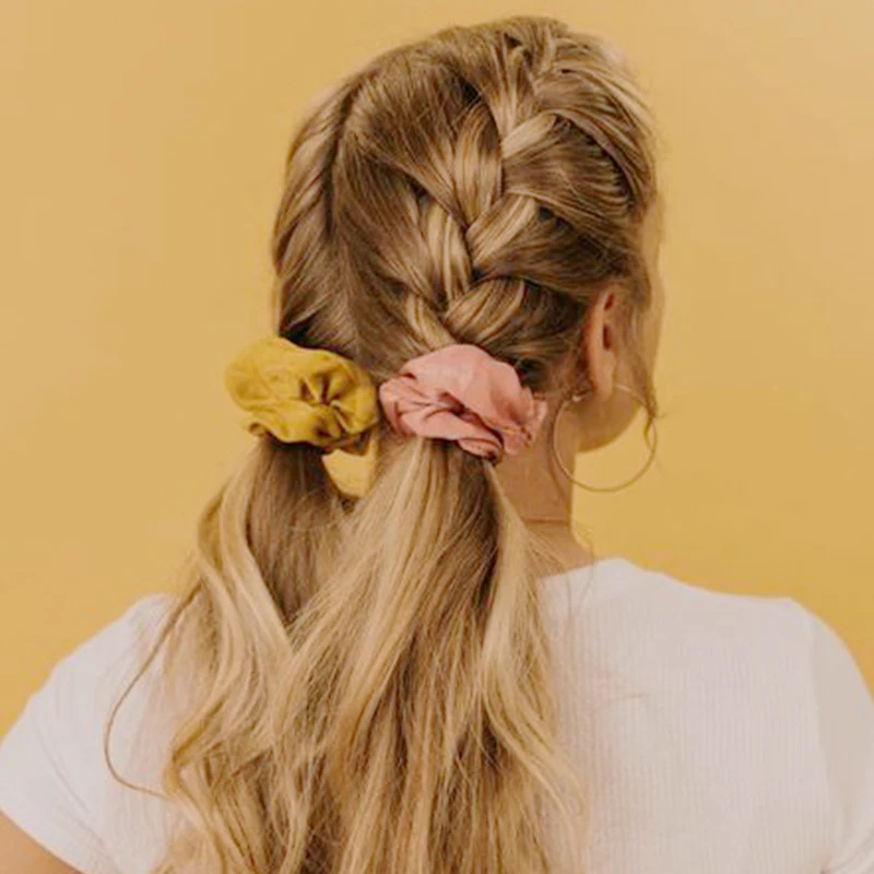 

New Hair Scrunchies Plaid Solid Color Elastic Headband Rope Girl Women HairBand Ring Scrunchies Ponytail Holder Hair Accessories