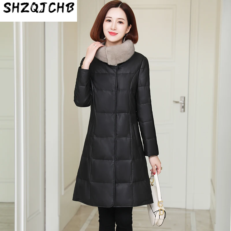

SHZQ меховая одежда для женщин, новый меховой воротник из норки, утолщенный пуховик из овечьей кожи, пальто средней и длинной длины