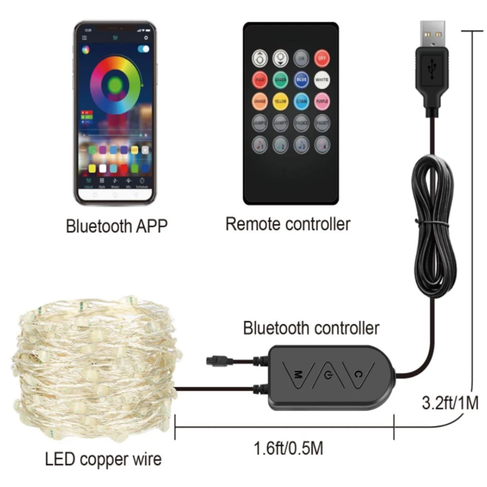 

10M 100LED Fairy Light USB Powered Fairy String Light APP Sync Music Starry Light Bluetooth Wire String Light For Indoor Outdoor