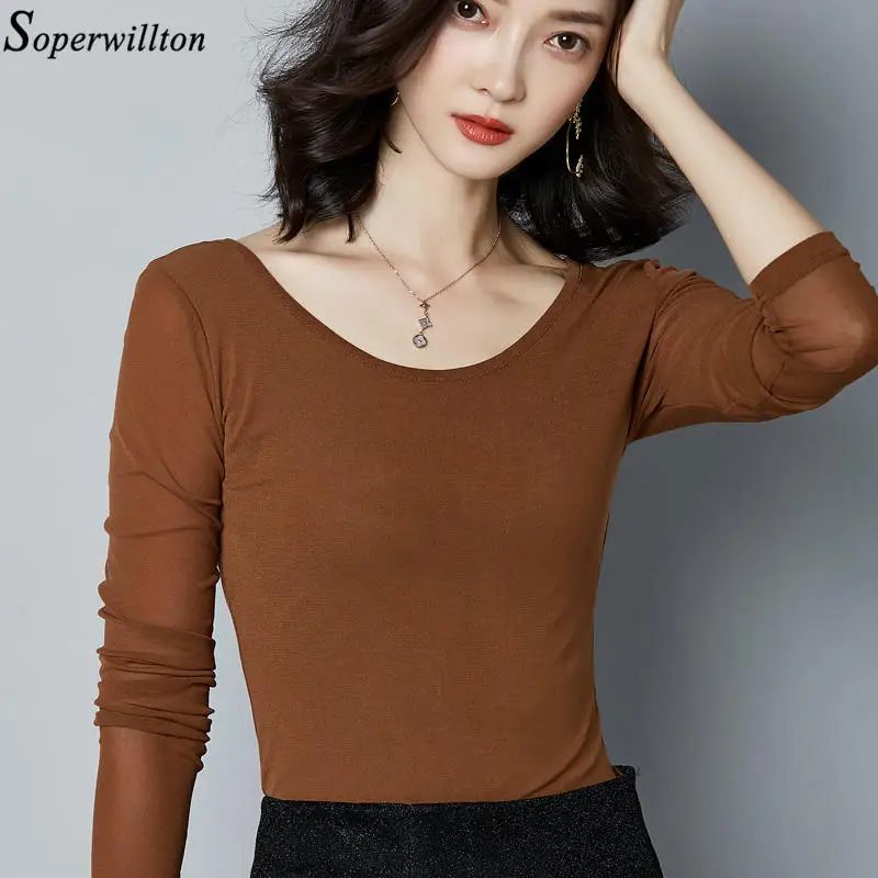 2021 Осень Blusas feminina элегантная женская блузка повседневный сетчатый топ Женская