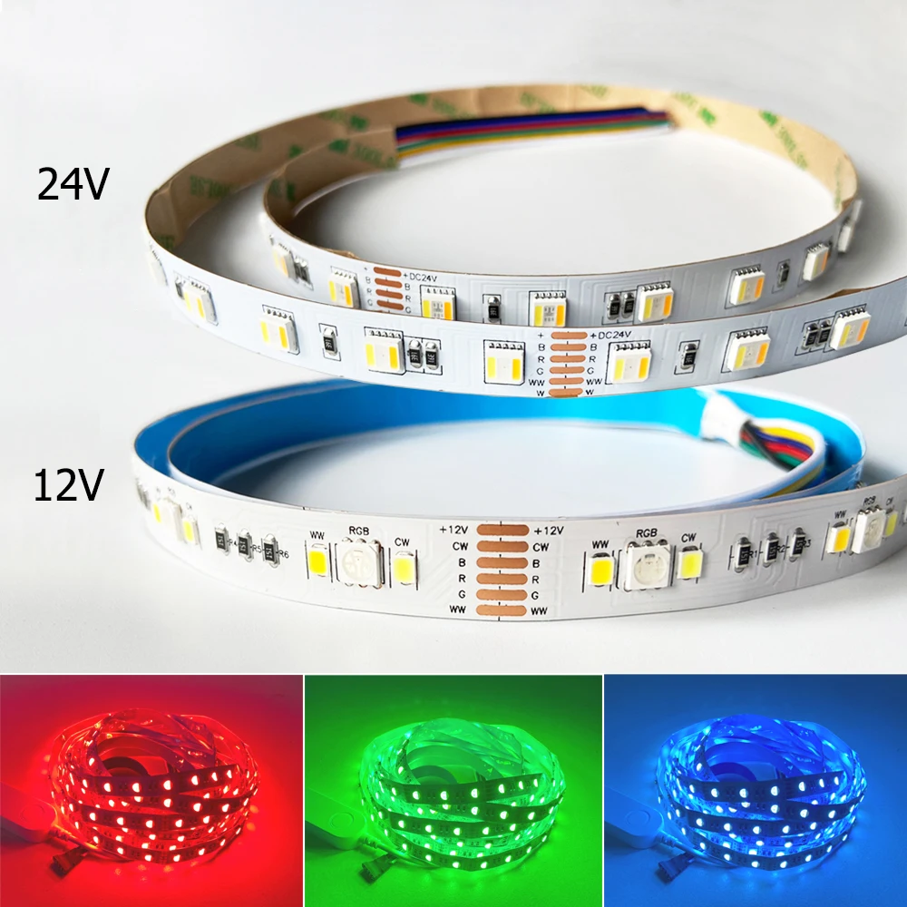 Светодиодная лента RGB + CCT 5 в 12 В 24 SMD 5050 RGBCW гибкая полноцветная световая для