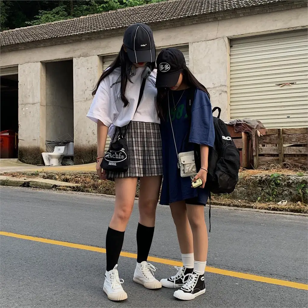 Ins/парусиновая обувь на высоком каблуке Женская черно белая в стиле ретро