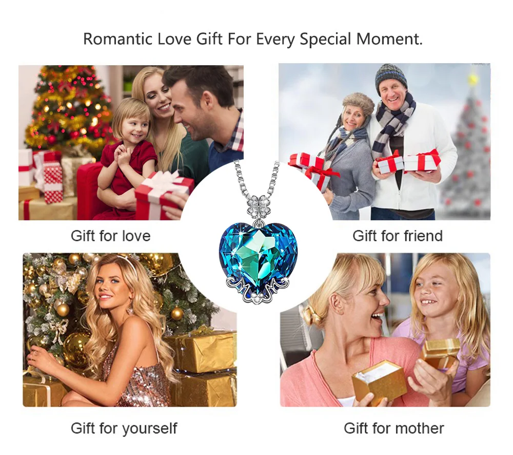 

Luxury Embellished with crystals from Swarovski Necklaces Jewelry For Women Blue Heart PendantJewelry Exquisite Mom Gifts