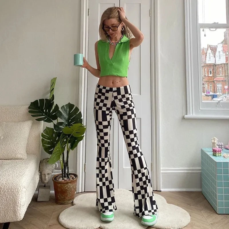 

Women's pants Asymmetric black and white flared trousers high waist slim casual trousers women's clothing y2k vintage harajuku