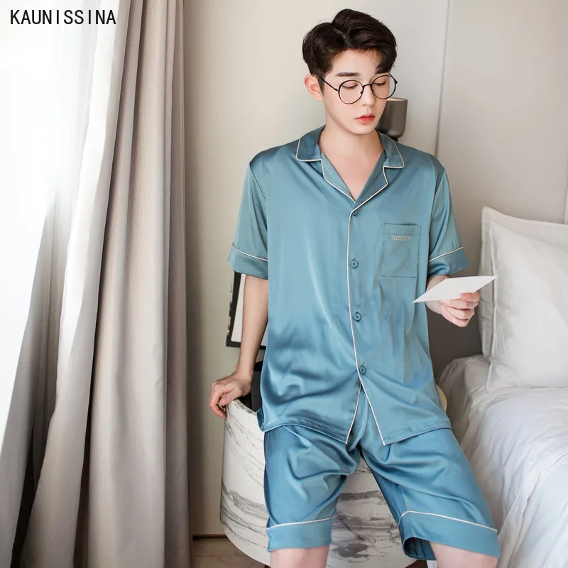 

New Silk Couple Pajamas Women Men's Casual Homewear Set Summer Short Sleeve Pockets Turn-down Collar Shorts Pajama Sleepwear