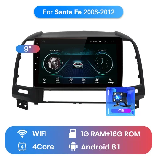 WIFI (1GB 16GB) Junsun V1 Android 9,0 2G+ 32G DSP автомобильный Радио мультимедийный видео плеер для hyundai Santa Fe 2 2006-2012 навигация gps 2 din без dvd - Цвет: WIFI (1GB 16GB)