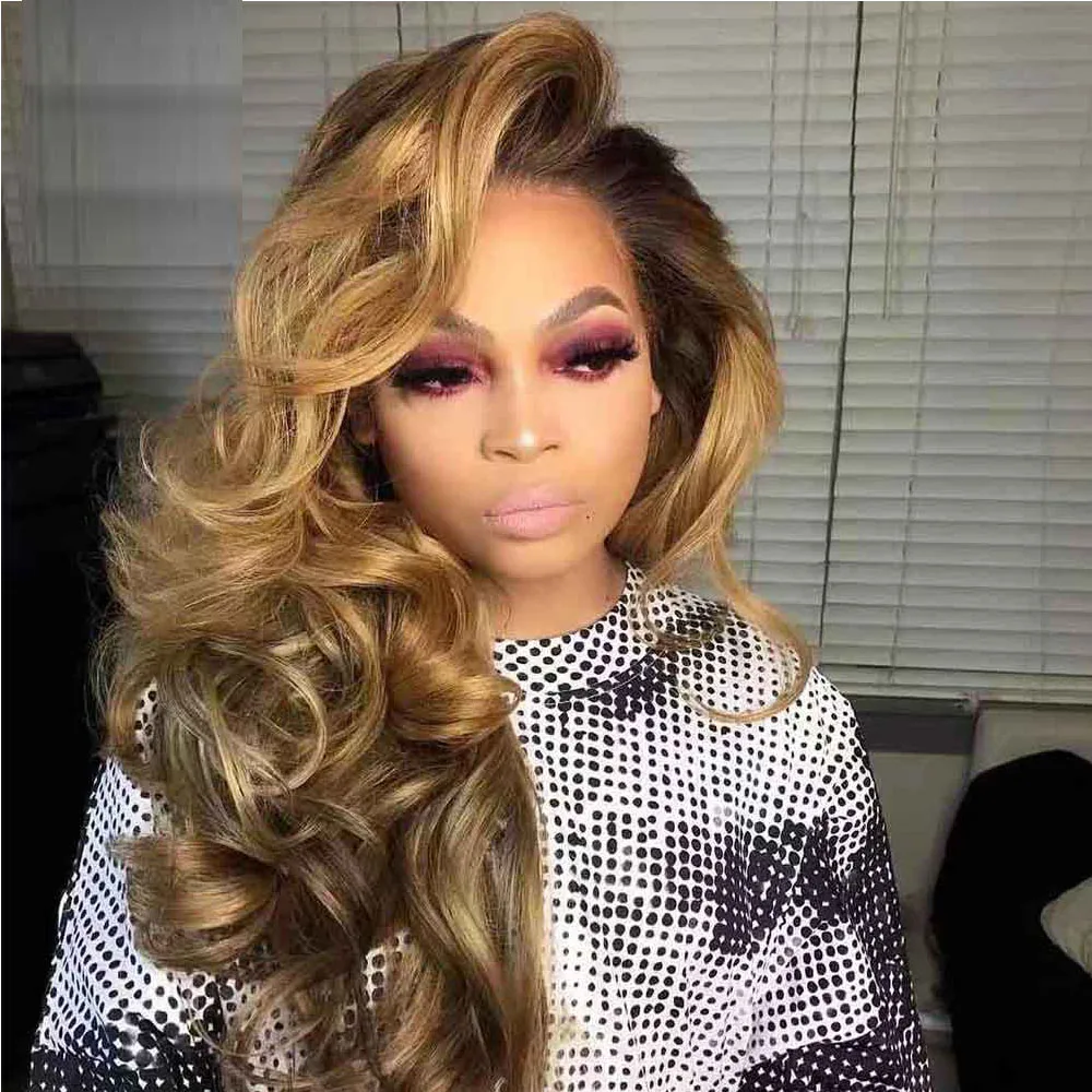 Цветные Свободные волнистые 360 кружевные передние волосы Омбре парик из