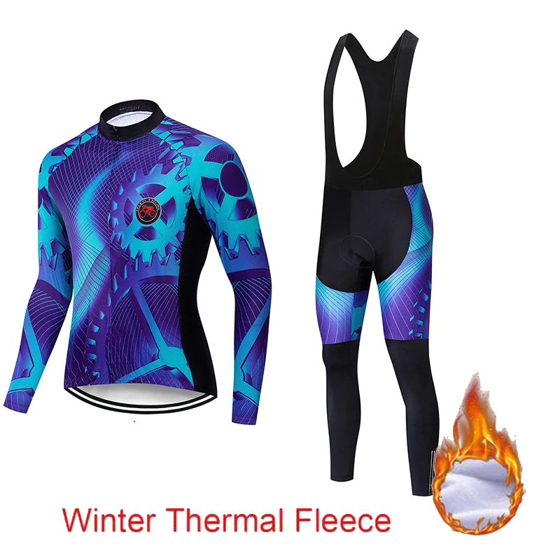 

2022 Hot teleyi Winter Thermal Fleece Cycling Jersey Long Sleeve Jerseys Cycling Bib Pants Set Bike Bicycle Cycling Clothes
