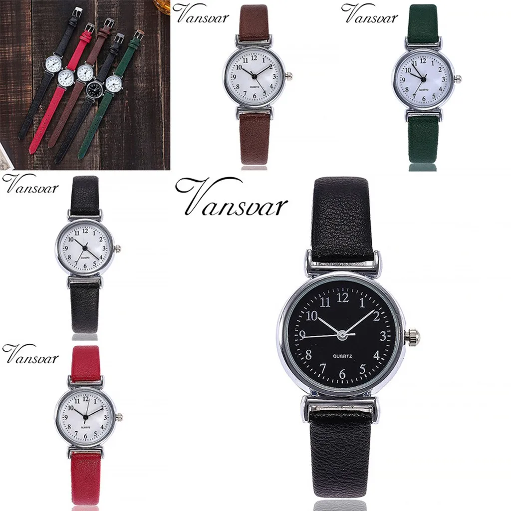 

Zegarek Casual Women Watch Digital Scale Dial Leather Strap Compact Round Watches Male Quartz Movement Wrist Clock Reloj Mujer
