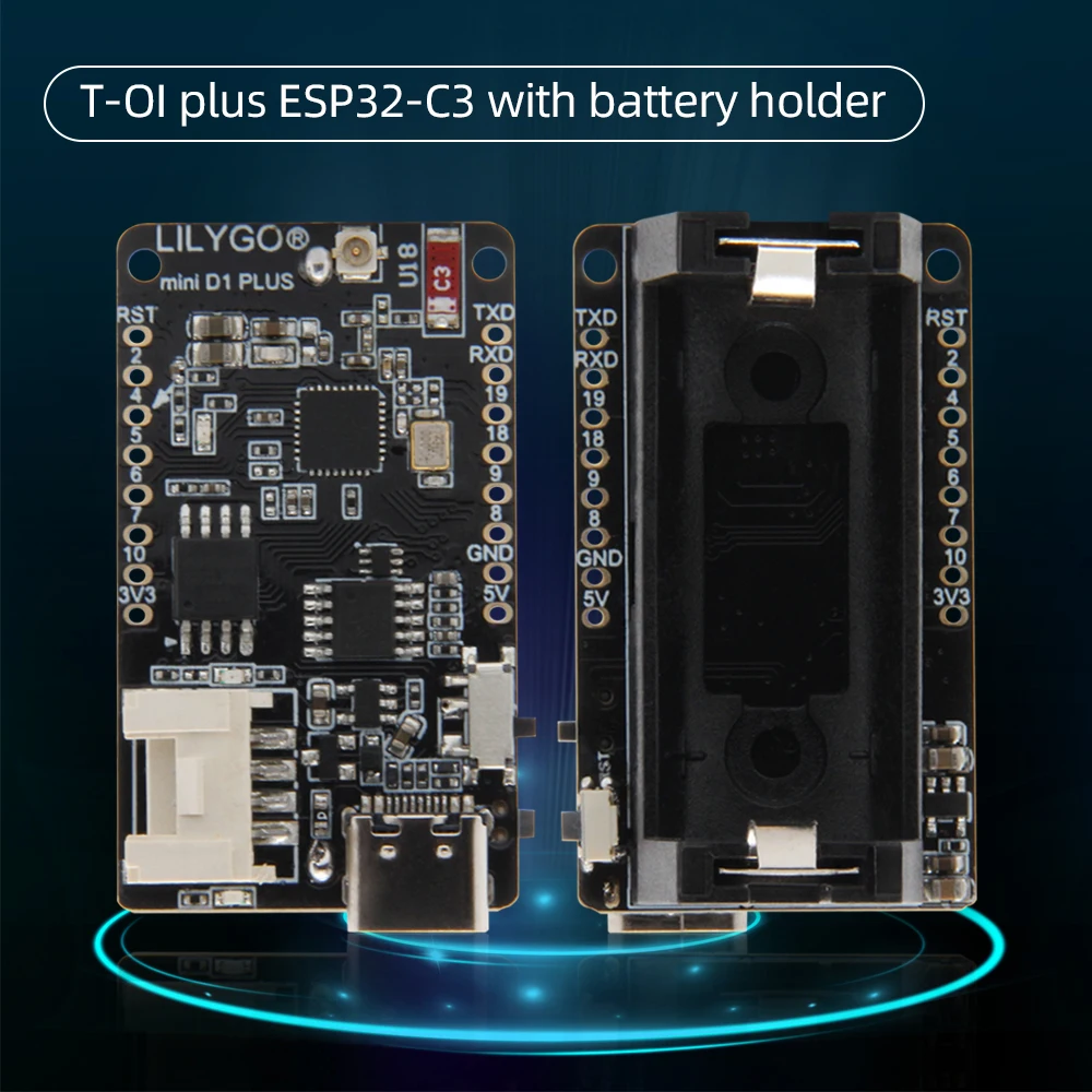 LILYGO® TTGO T-OI PLUS RISC-V ESP32-C3 MCU Development Board Rechargeable 16340 Battery Holder Support Wi-Fi&BLE