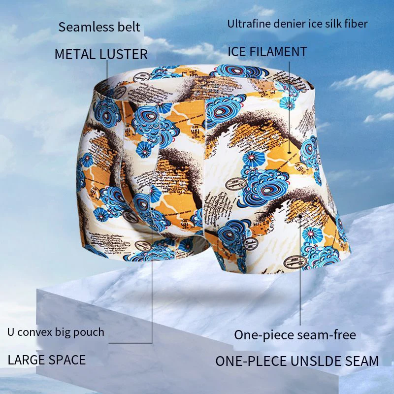 4-piece Gift Box Men's Boxer Briefs, Real Ice Silk, Seamless Summer Ultra-thin, Breathable Trendy Boxer Ice Silk Men Underwear
