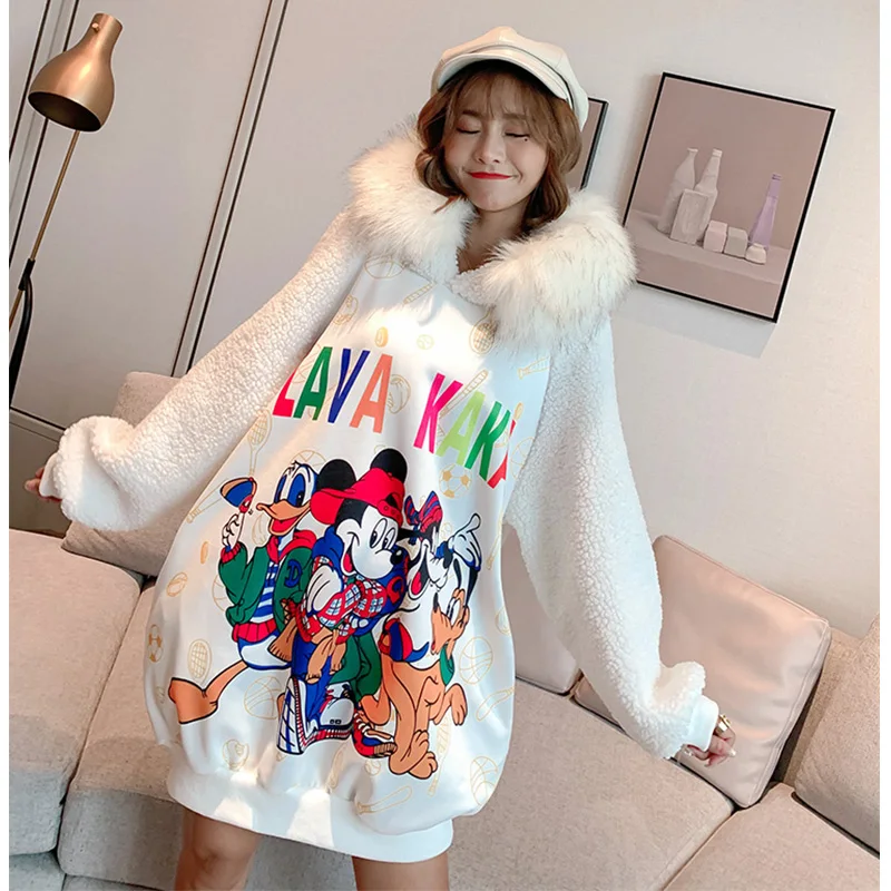 Winter lambswool dresses fashion fur collar women velvet hooded dresses