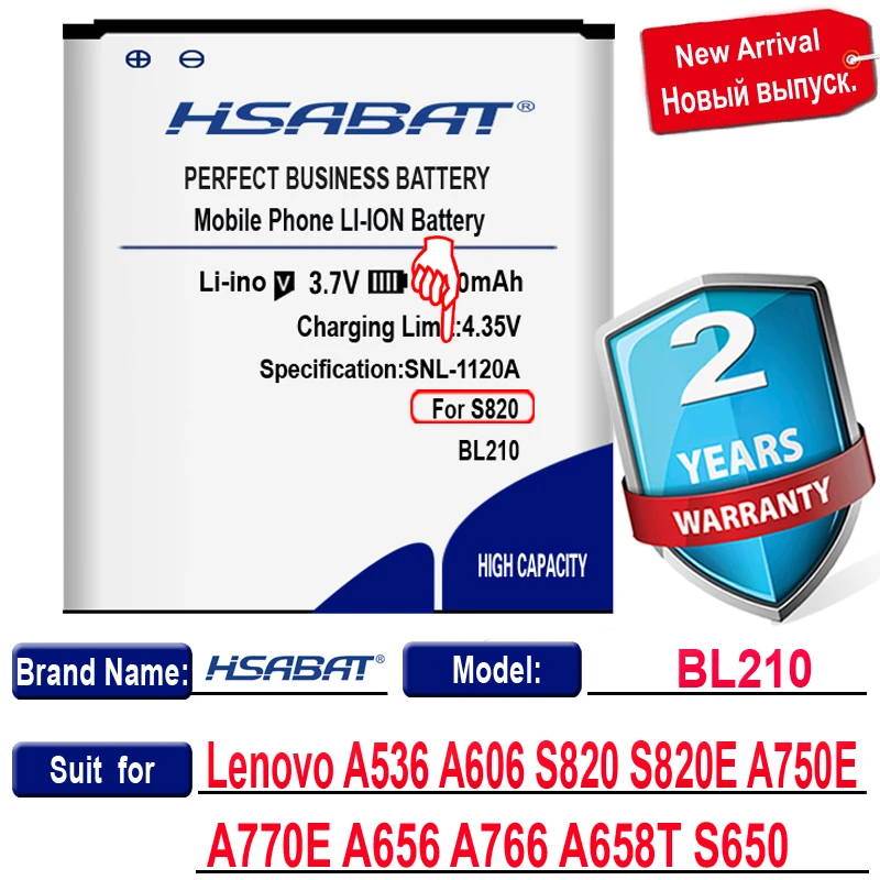 Аккумулятор HSABAT BL210 4850 мАч для Lenovo S820 A656 S650 S658t S820E A770E A750E A766 A658T A828t A536|Аккумуляторы