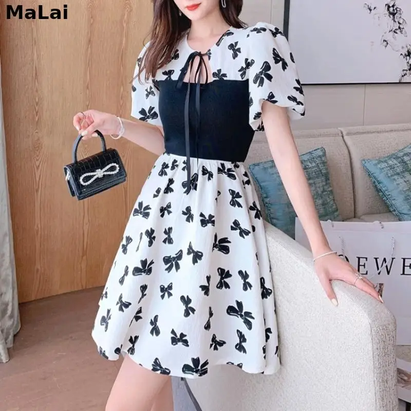 

Women Sweet Patchwork Korean Elegant Dresses Summer Vintage Floral Dresses Female Chic Casual Slim Party Revolve Dresses 2021