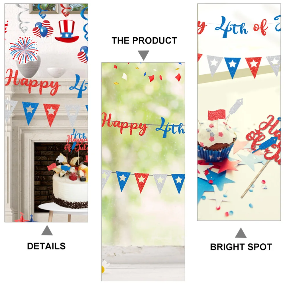 

2 Pcs Decorative Banner American National Day Hanging Decor Party Hanging Banner