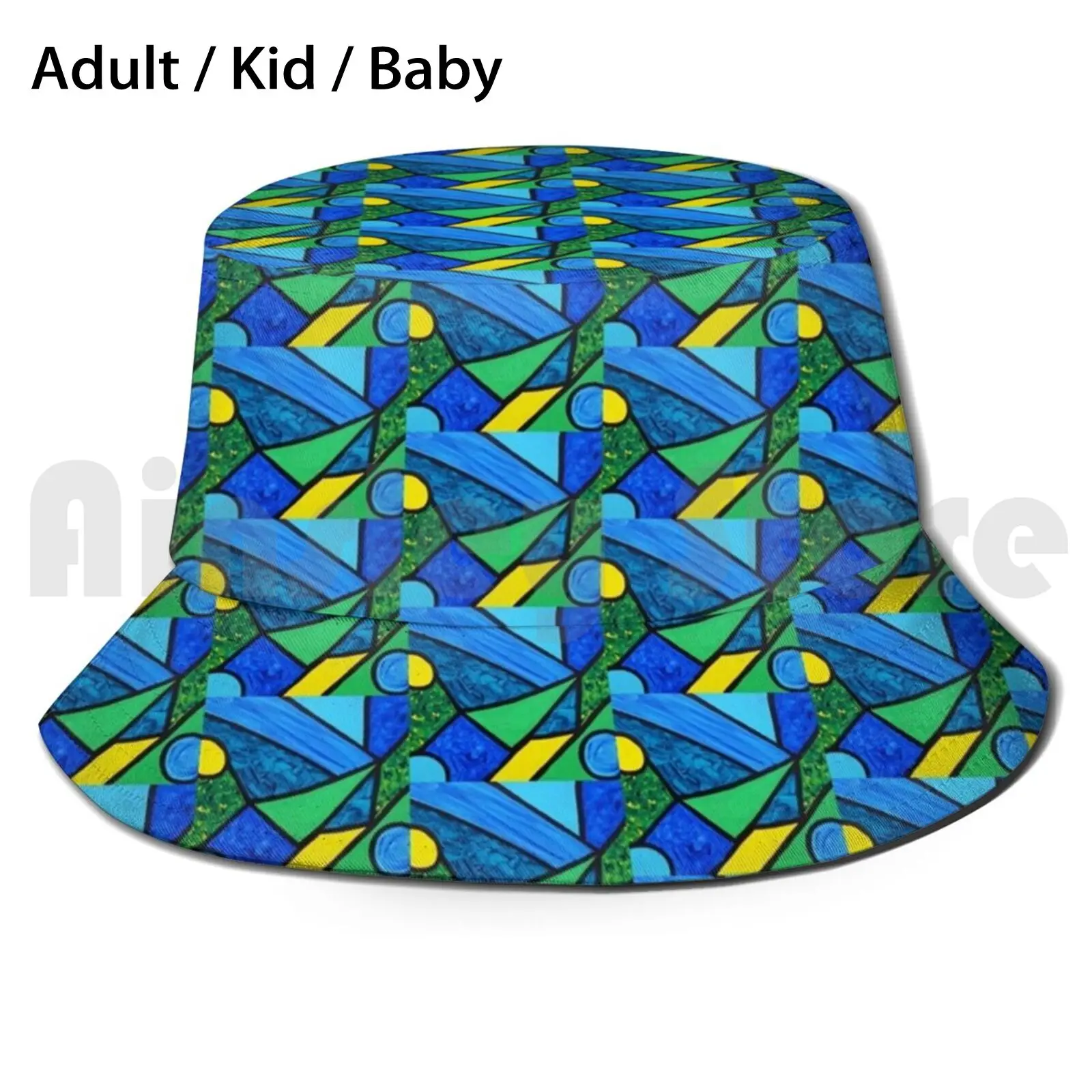 

Солнцезащитная шляпа Blue Zone, складная треугольная форма с абстрактным современным узором и защитой от ультрафиолета, синяя, зеленая, желтая