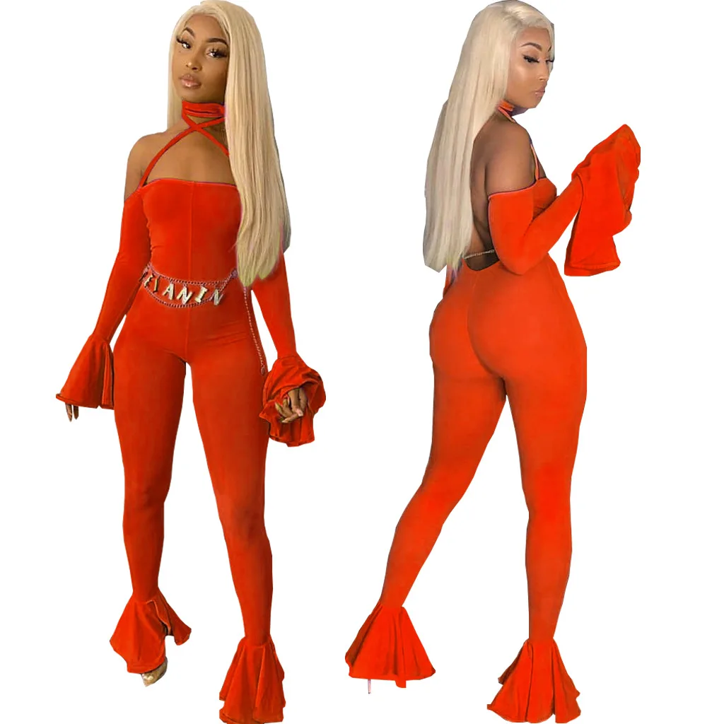 

and American sexy open back ear selling on style European sleeve Jumpsuit