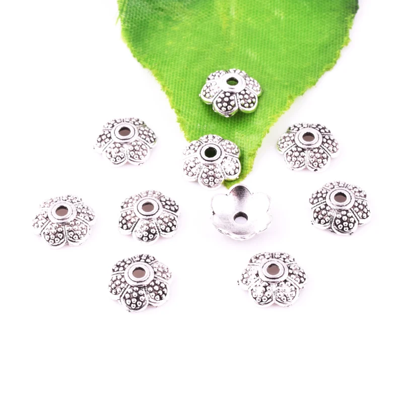 Тибетские Серебряные шапочки для бусин с красивыми цветами 50 шт. принадлежности