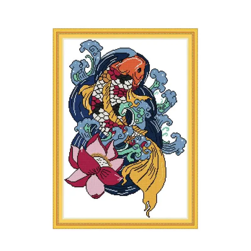 Набор для вышивки крестиком богатая рыба aida 14ct 11ct печать на холсте рукоделие