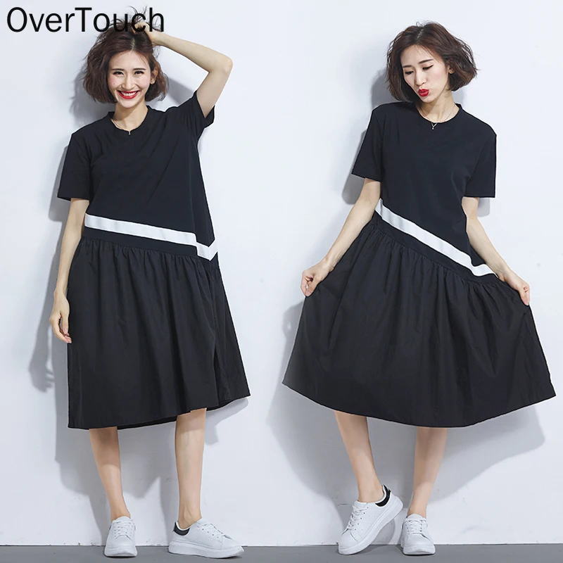 

Women Summer Dress Plus Size Femme Sundress Clothing Elegant Lady Vestidos Black Dress Loose A-Line Pleated Spliced 2018 2021