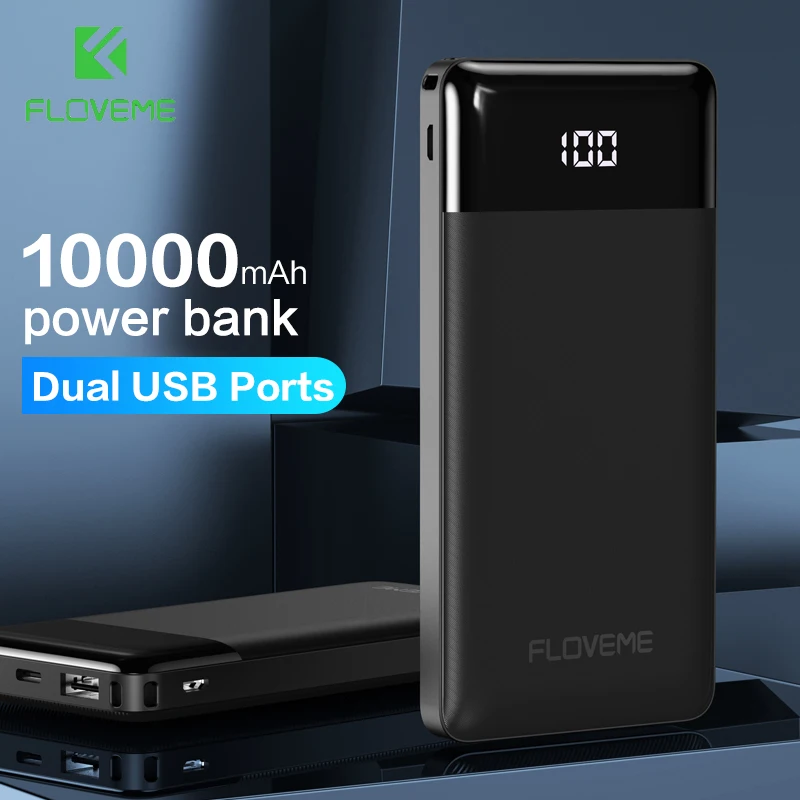 Внешний аккумулятор Floveme с 2 USB портами 10000 мАч цвет черный YXF203012|Внешние