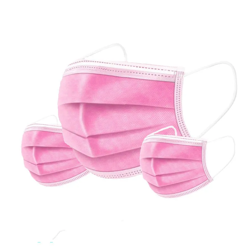 

10 / 50 / 100cps Three Layer Pink Disposable Mask With Melt Blown Mask And Adult Mask With Elastic Band
