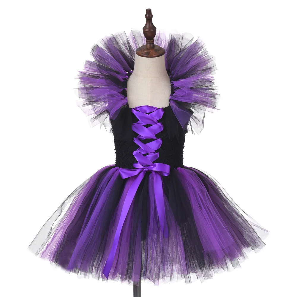 Фиолетовый костюм ведьмы с шляпой для девочек Вечерние Платья До Колена дня