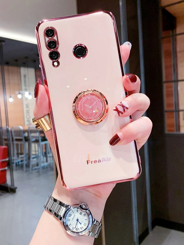 ring holder silicone phone case on for huawei y6 y7 y9 prime 2019 2018 nova 5t 3 3i nova5t luxury plating shinny soft back cover free global shipping