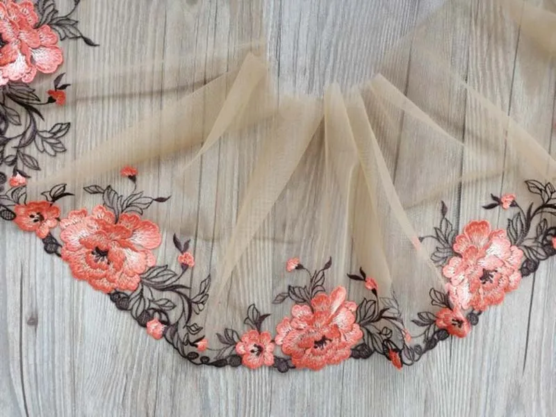 

10Yards 22cm Width Lace Ribbon Tape Rose Flowers fabric Trim Ribbons for DIY Sewing Garments Handmade Clothing Accessories