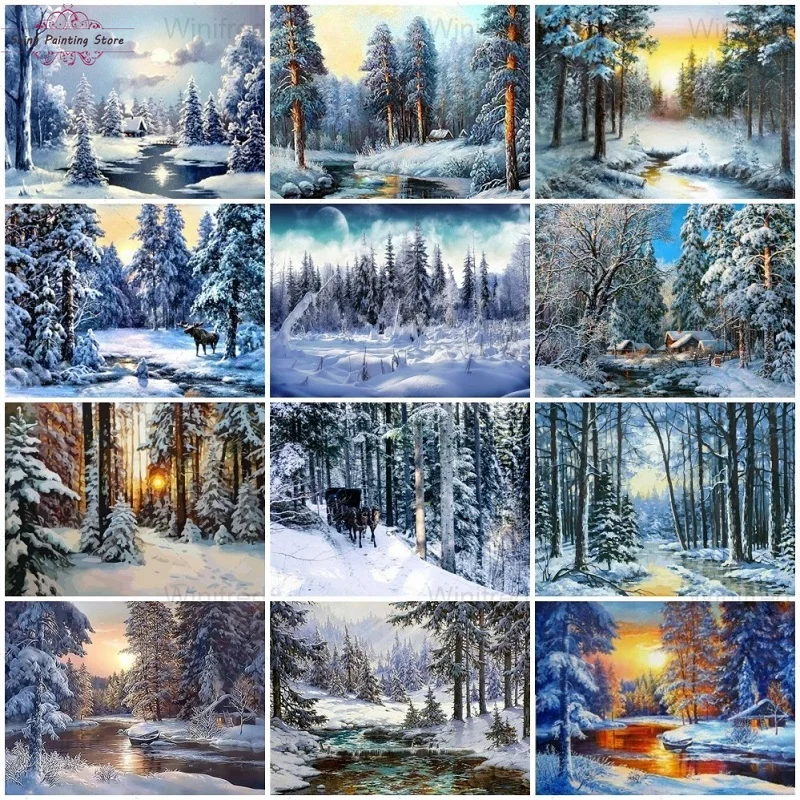 

5D DIY Snow Forest Winter Landscape Diamond Painting Cross Stitch Kit Diamond Embroidery Scenery Rhinestones Wall Art Home Decor