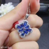 kjjeaxcmy fine jewelry natural sapphire 925 sterling silver women gemstone pendant necklace chain support test fashion