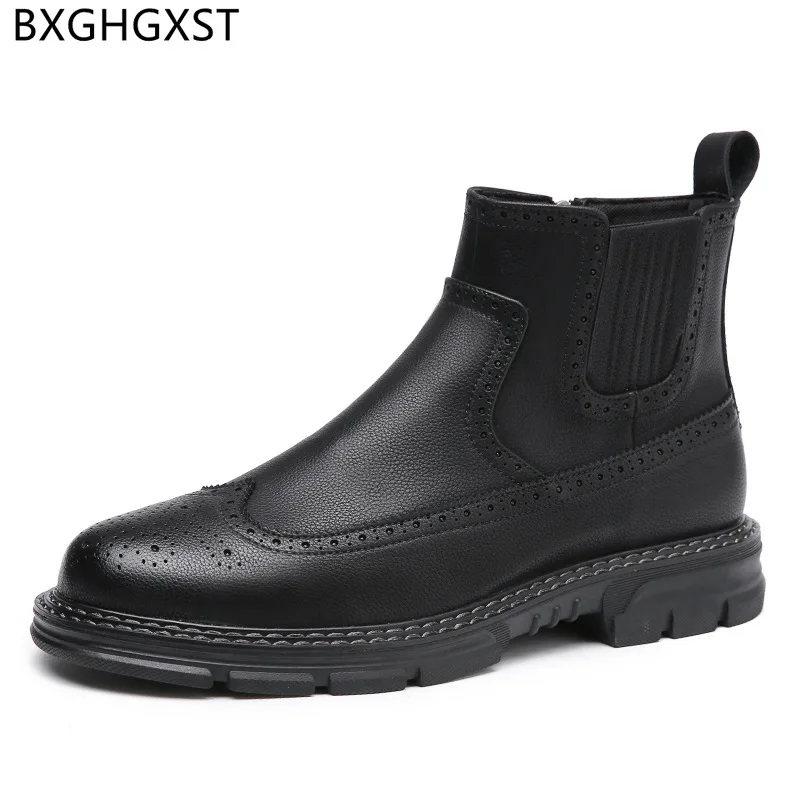 

Мужские ботинки челси на платформе Brogues, лоферы, обувь без застежки, роскошные дизайнерские