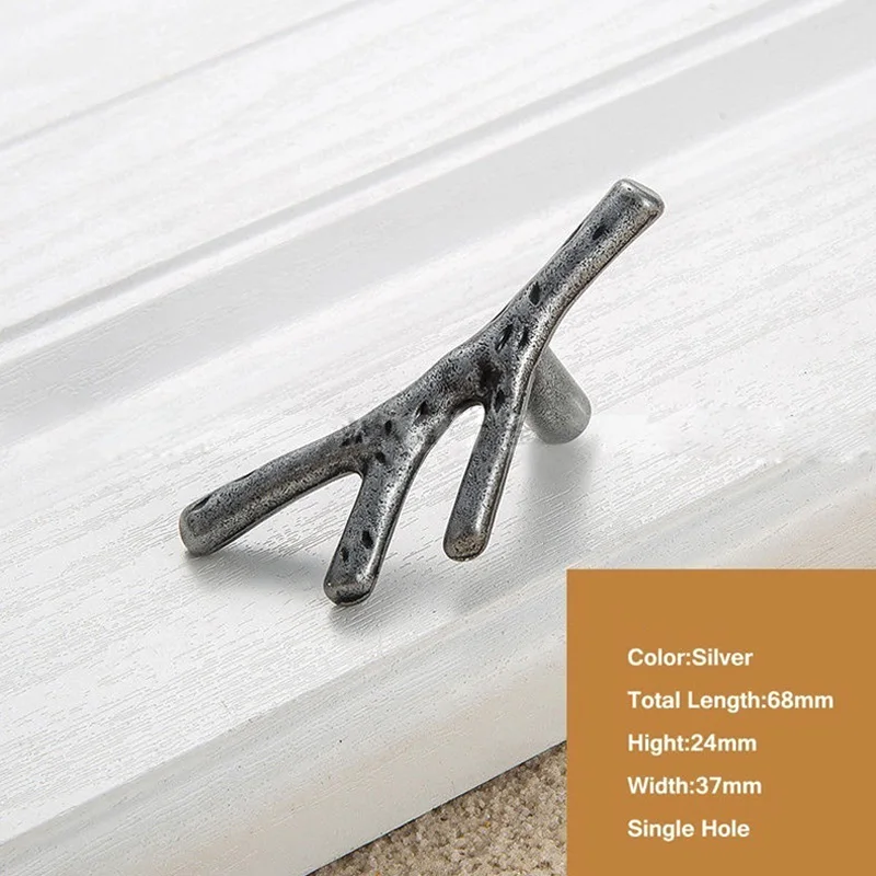 Простая винтажная ветка дерева американские ручки для шкафа черная серебряная